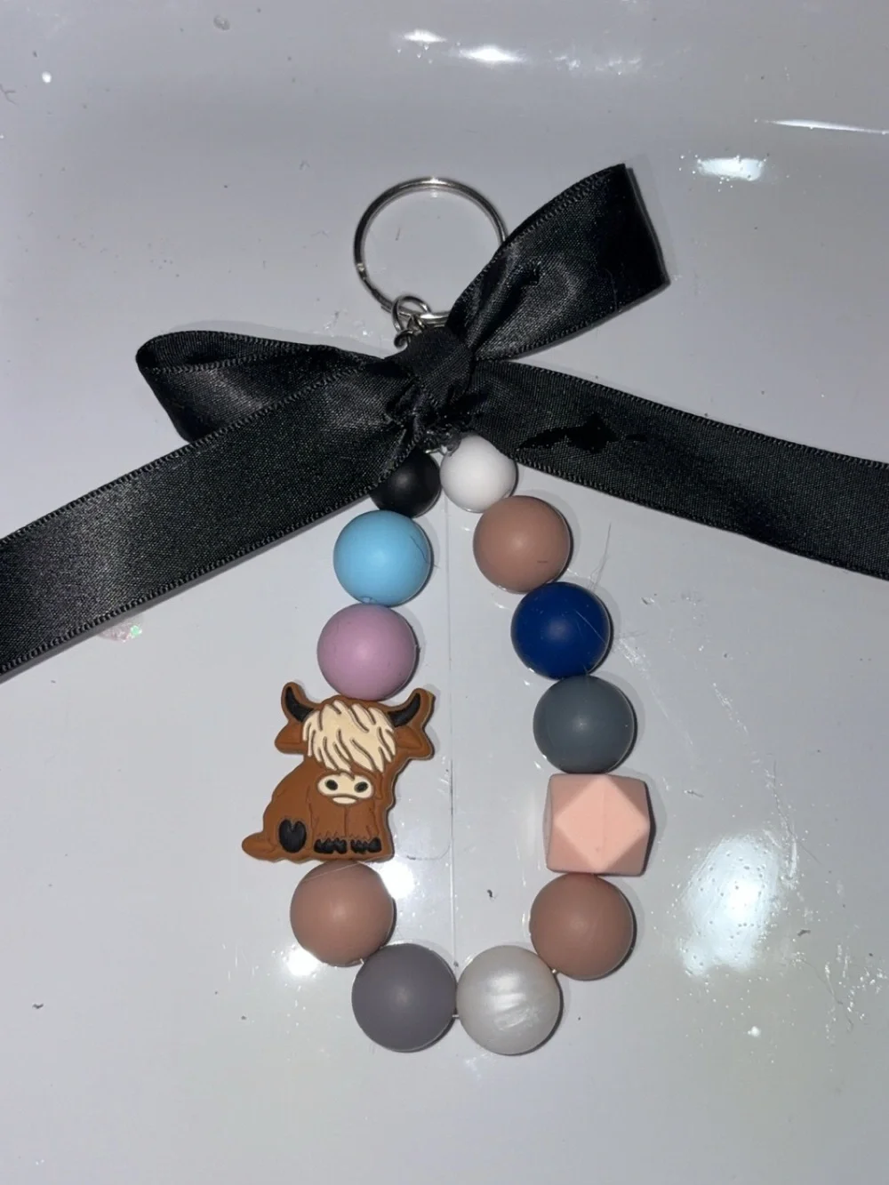 Kids Silicone Highland Cow Beaded Keychain -  single keychains for $13